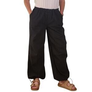 DOUBLE ZERO Black Wide Leg Pants with Toggles, Size Small